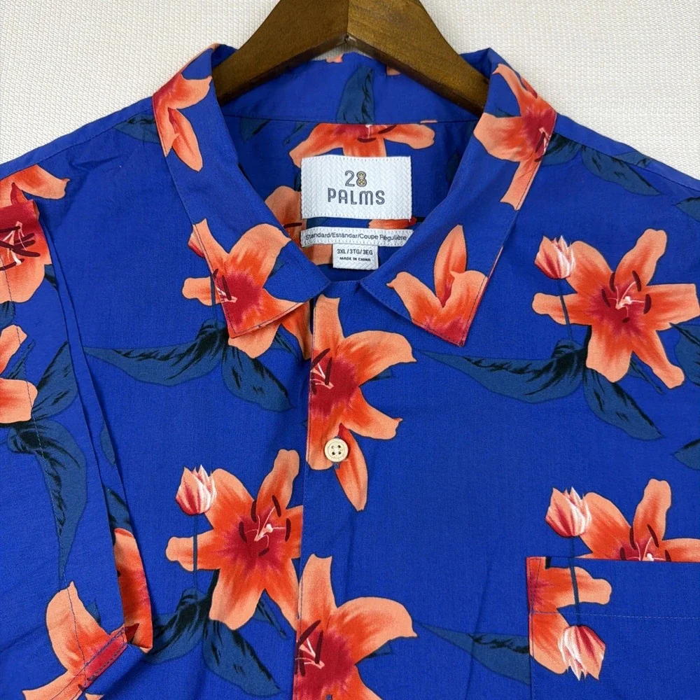 28 Palms Hawaiian Button Up Shirt Mens 3XL Blue Tropical Resort Casual Travel